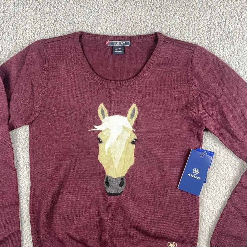 ARIAT Women's X-Small Purple Wool Acrylic Trigger Intarsia Long Sleeve Sweater